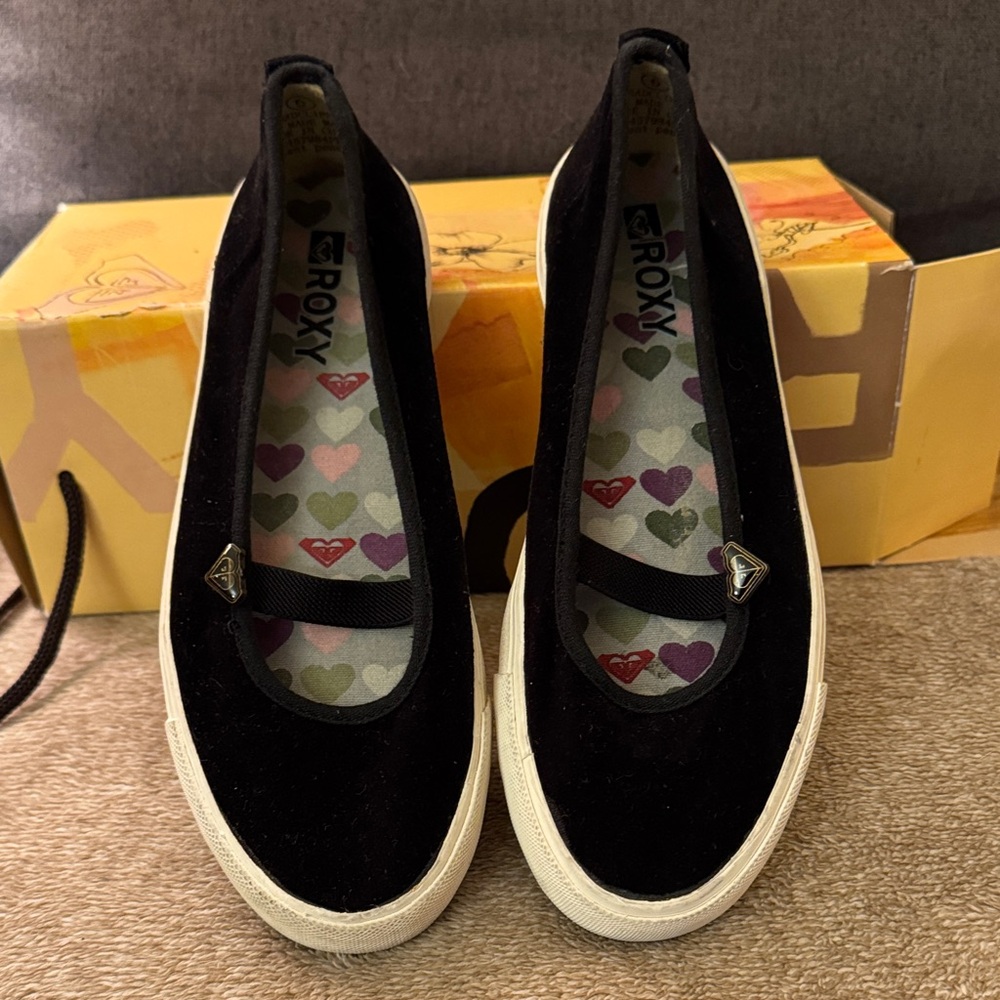 Roxy Black Canvas Slip-Ons with Heart Insole